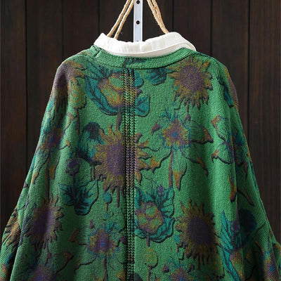 Buddha Stones Sunflower Mid-length Buttons Women's Long Sleeve Knitted Cardigan Sweater With Pockets - image 4