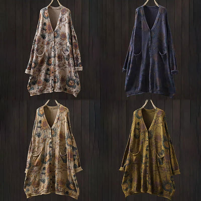 Buddha Stones Sunflower Mid-length Buttons Women's Long Sleeve Knitted Cardigan Sweater With Pockets - image 25