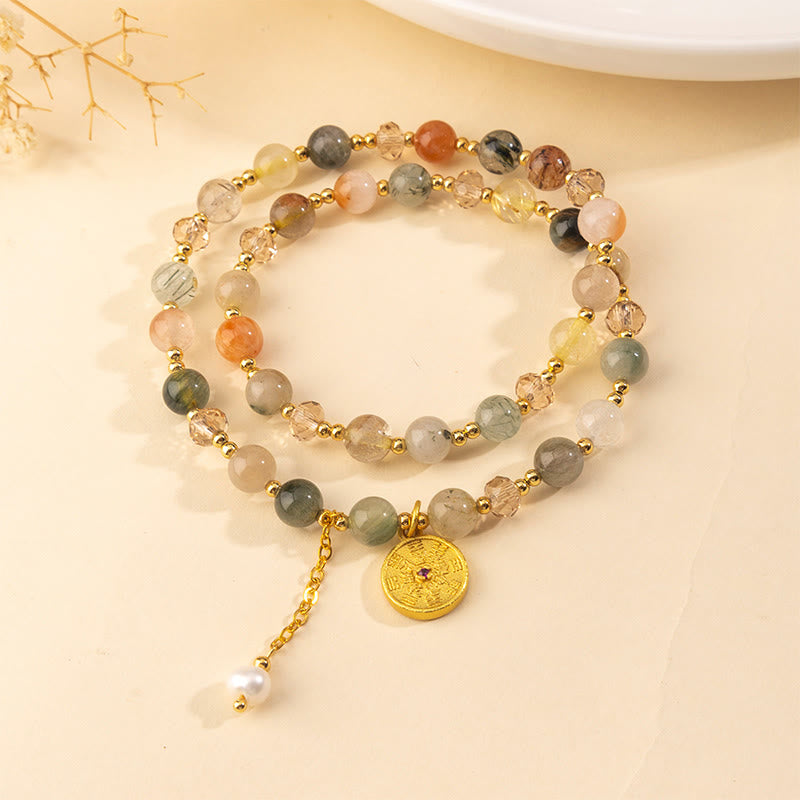 Buddha Stones Colorful Rutilated Quartz Copper Auspiciousness Double-layered Bracelet - image 1