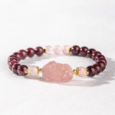 Buddha Stones Garnet Rose Quartz Strawberry Quartz Pixiu Lucky Bracelet - image 3