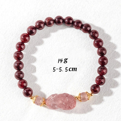 Buddha Stones Garnet Rose Quartz Strawberry Quartz Pixiu Lucky Bracelet - Garnet Strawberry Quartz(Wrist Circumference: 16-17cm) - image 9