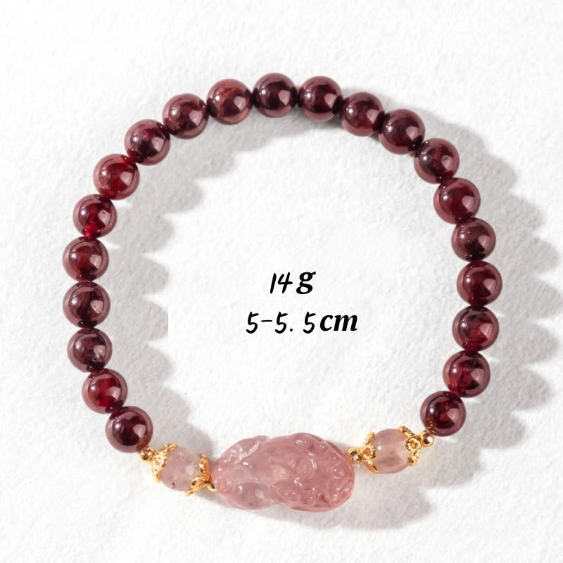 Buddha Stones Garnet Rose Quartz Strawberry Quartz Pixiu Lucky Bracelet - Garnet Strawberry Quartz(Wrist Circumference: 16-17cm) - image 9