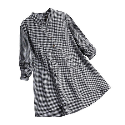 Buddha Stones Women's Buttons Long Sleeve Checked Pattern Shirt - Black - US16，UK/AU20，EU48 (5XL) - image 5