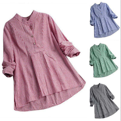 Buddha Stones Women's Buttons Long Sleeve Checked Pattern Shirt - image 17