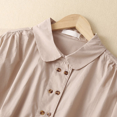 Buddha Stones Plain Double-breasted Long Sleeve Women's Cotton Lapel Shirt - image 6