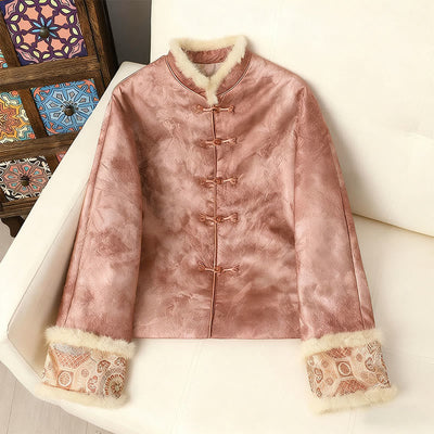 Buddha Stones Frog-Button Traditional Chinese Patterns Women's Long Sleeve Thickened Jacket  - Pink - US12，UK/AU16，EU44 (3XL) - image 17