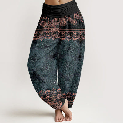 Buddha Stones Cotton Elegant Mandala Flowers Design Women's Elastic Waist Harem Pants - DarkCyan - US22，UK/AU26，EU54 (6XL) - image 0