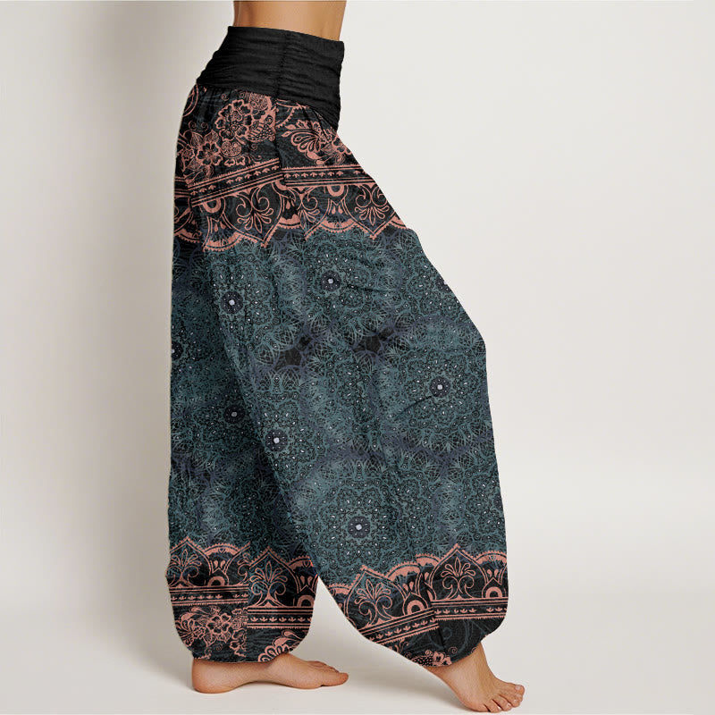 Buddha Stones Cotton Elegant Mandala Flowers Design Women's Elastic Waist Harem Pants - image 1