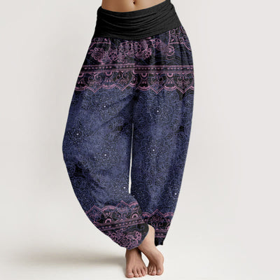 Buddha Stones Cotton Elegant Mandala Flowers Design Women's Elastic Waist Harem Pants - MediumPurple - US22，UK/AU26，EU54 (6XL) - image 4