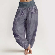 Foviel Baumwolle Casual Bambus Rock Tinte Malerei Damen elastische Taille Harem Hose