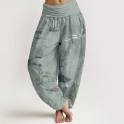 Foviel Baumwolle Casual Bambus Rock Tinte Malerei Damen elastische Taille Harem Hose