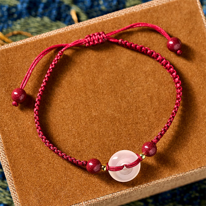 Buddha Stones Peace Buckle White Agate Flat Knot Diamond Knot Red String Connection Bracelet - image 2