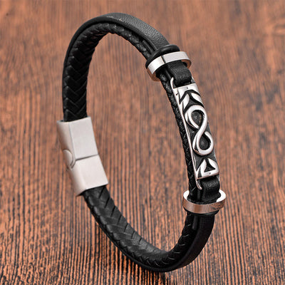 Buddha Stones Titanium Steel Balance Multi-Layered Leather Figure-Eight Bracelet - Single-Layer(Wrist Circumference: 18-19cm) - image 0