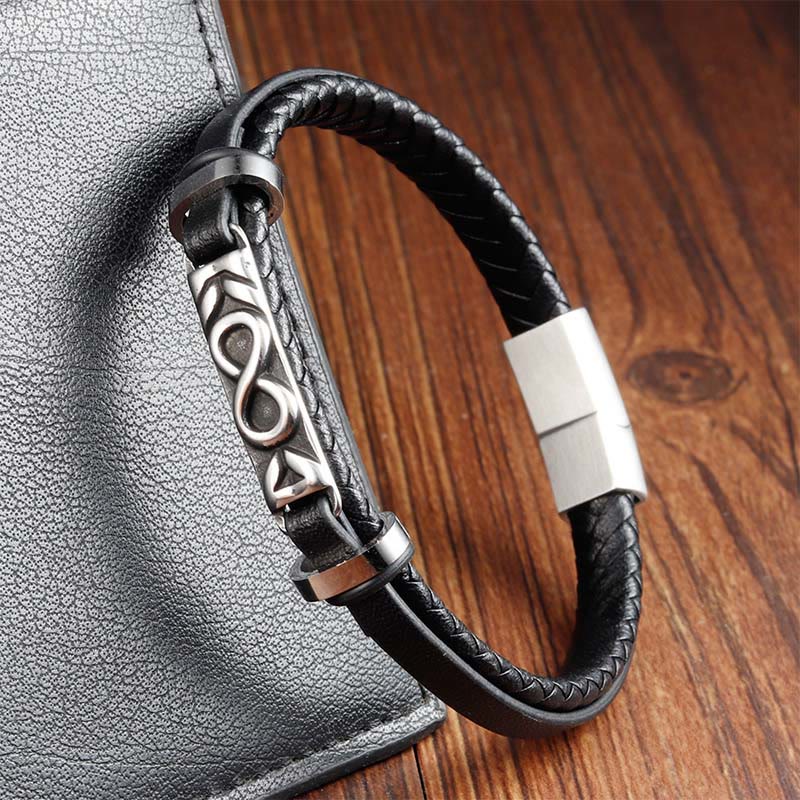 Buddha Stones Titanium Steel Balance Multi-Layered Leather Figure-Eight Bracelet - image 3