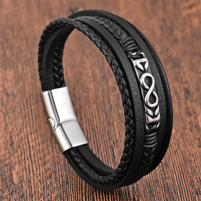 Buddha Stones Titanium Steel Balance Multi-Layered Leather Figure-Eight Bracelet - image 11
