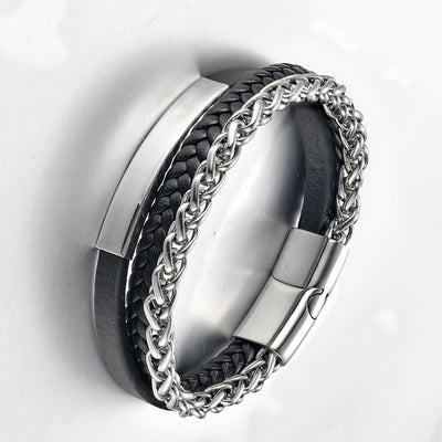 Buddha Stones Titanium Steel Balance Calm Leather Woven Bracelet - image 1