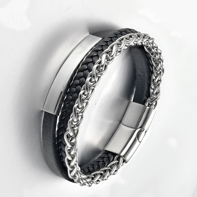 Buddha Stones Titanium Steel Balance Calm Leather Woven Bracelet - image 1