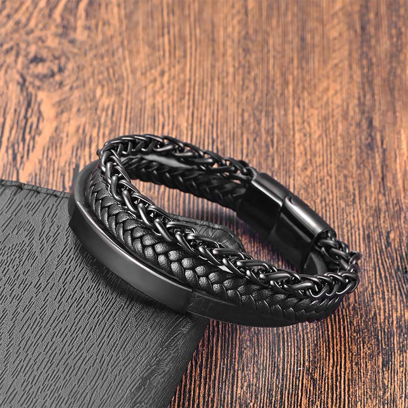 Buddha Stones Titanium Steel Balance Calm Leather Woven Bracelet - Black(Wrist Circumference: 18-19cm) - image 4