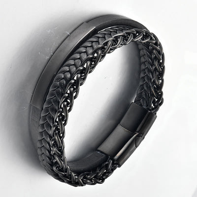 Buddha Stones Titanium Steel Balance Calm Leather Woven Bracelet - image 5