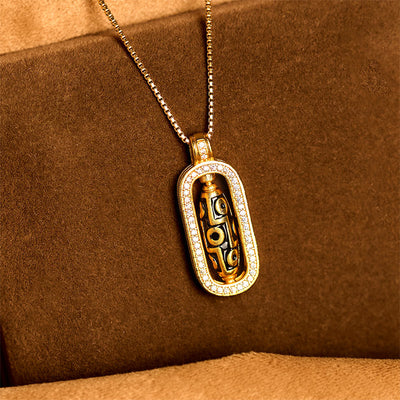 Buddha Stones 24k Gold Plated Brass Nine-eye Dzi Bead Auspicious Pattern Wealth Pendant Necklace - image 2