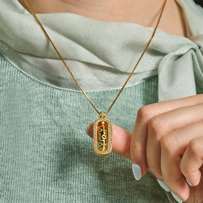 Buddha Stones 24k Gold Plated Brass Nine-eye Dzi Bead Auspicious Pattern Wealth Pendant Necklace - image 5