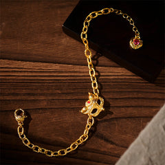 Buddha Stones 24k Gold Plated Brass Fox Design Heart Charm Chain Bracelet - Brass(Wrist Circumference: 16-19cm) - image 0
