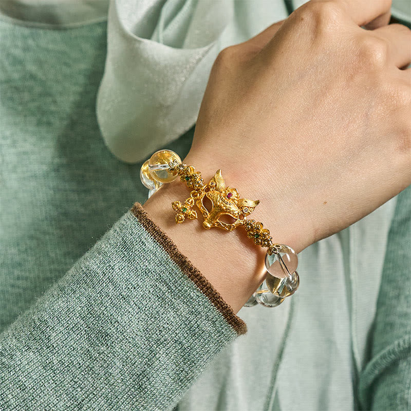 Buddha Stones Fox Cross Charm White Crystal Beaded Protection Bracelet - image 7