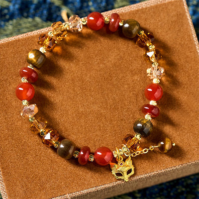 Buddha Stones Red Agate Tiger Eye Fox Charm Calm Beaded Bracelet - image 5