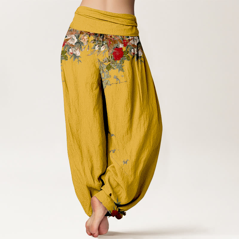 Buddha Stones Pure Cotton Colourful Flower Leaves Patterns Women's Elastic Waist Harem Pants - image 1