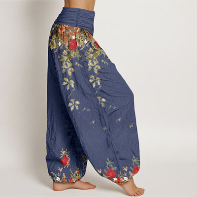 Buddha Stones Pure Cotton Colourful Flower Leaves Patterns Women's Elastic Waist Harem Pants - image 7