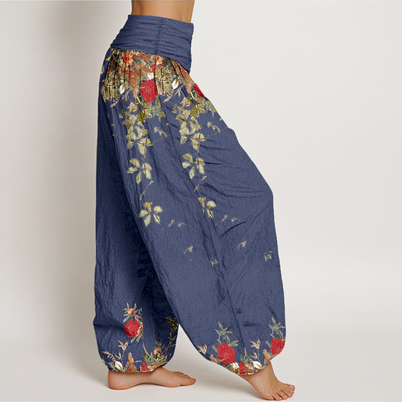 Buddha Stones Pure Cotton Colourful Flower Leaves Patterns Women's Elastic Waist Harem Pants - image 7