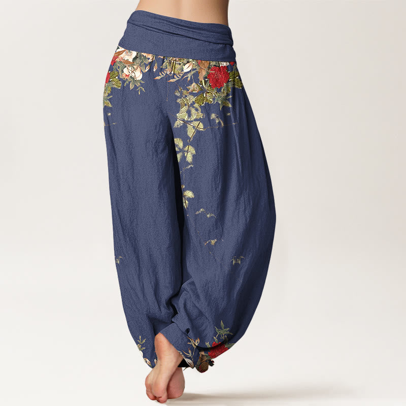 Buddha Stones Pure Cotton Colourful Flower Leaves Patterns Women's Elastic Waist Harem Pants - image 6