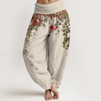 Buddha Stones Pure Cotton Colourful Flower Leaves Patterns Women's Elastic Waist Harem Pants - Beige - US16，UK/AU20，EU48 (3XL) - image 8