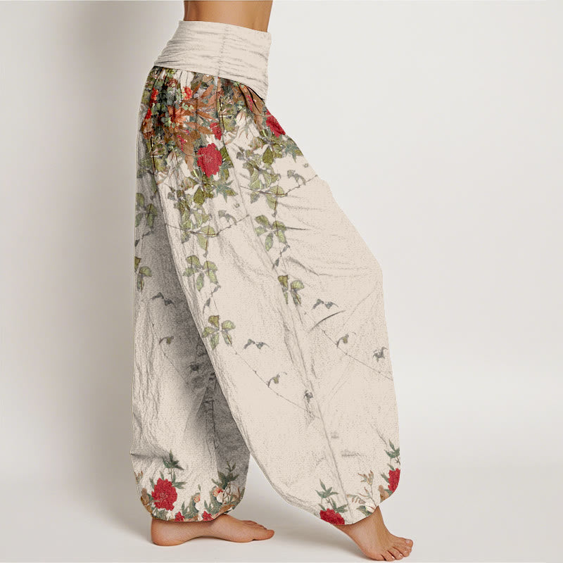 Buddha Stones Pure Cotton Colourful Flower Leaves Patterns Women's Elastic Waist Harem Pants - image 10