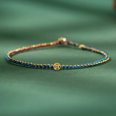 Buddha Stones Colorful Rope Luck Coin Bead Abundance Extra Thin Braided Bracelet - Dark Blue - Rope With Copper Coin - 20cm - image 19