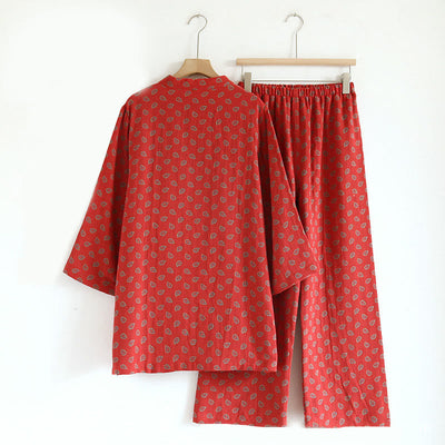 Buddha Stones 2pcs Colorful Floral Long Sleeve Frog-Button Shirt Pants With Pockets Pure Cotton Set  - image 6
