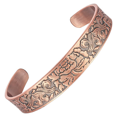 Buddha Stones Copper Flower Open Balance Luck Adjustable Cuff Bracelet Bangle - image 6