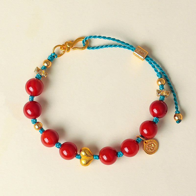 Buddha Stones 8mm South Red Agate Beads Heart Braided String Success Bracelet - South Red Agate(Wrist Circumference: 14-19cm) - image 1