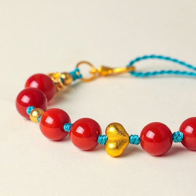 Buddha Stones 8mm South Red Agate Beads Heart Braided String Success Bracelet - image 7