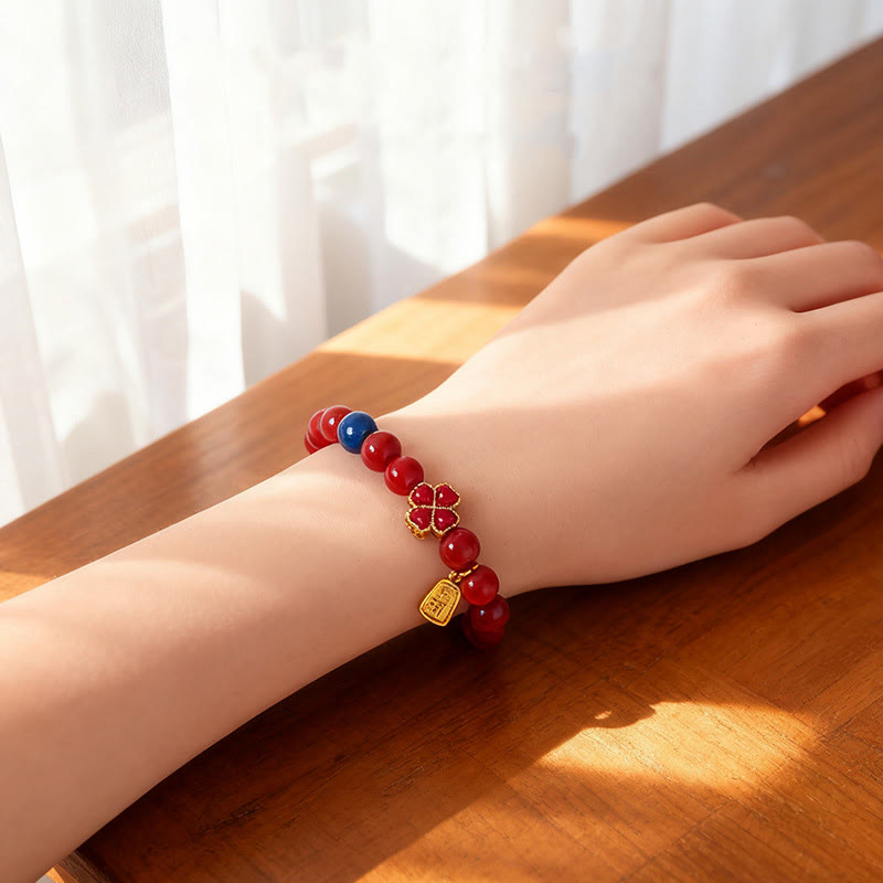 Buddha Stones Four Leaf Clover Flower Gourd South Red Agate White Agate Positive Beaded Bracelet - image 5