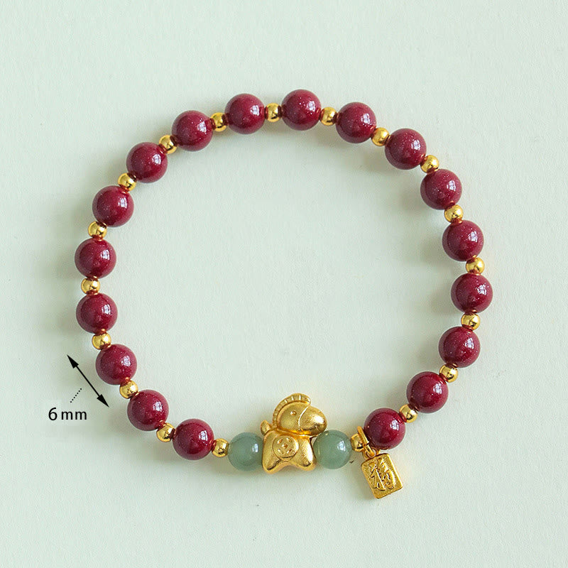 Buddha Stones Chinese Zodiac Year of the Horse Fu Character Cinnabar Hetian Jade Blessing Bracelet - image 3