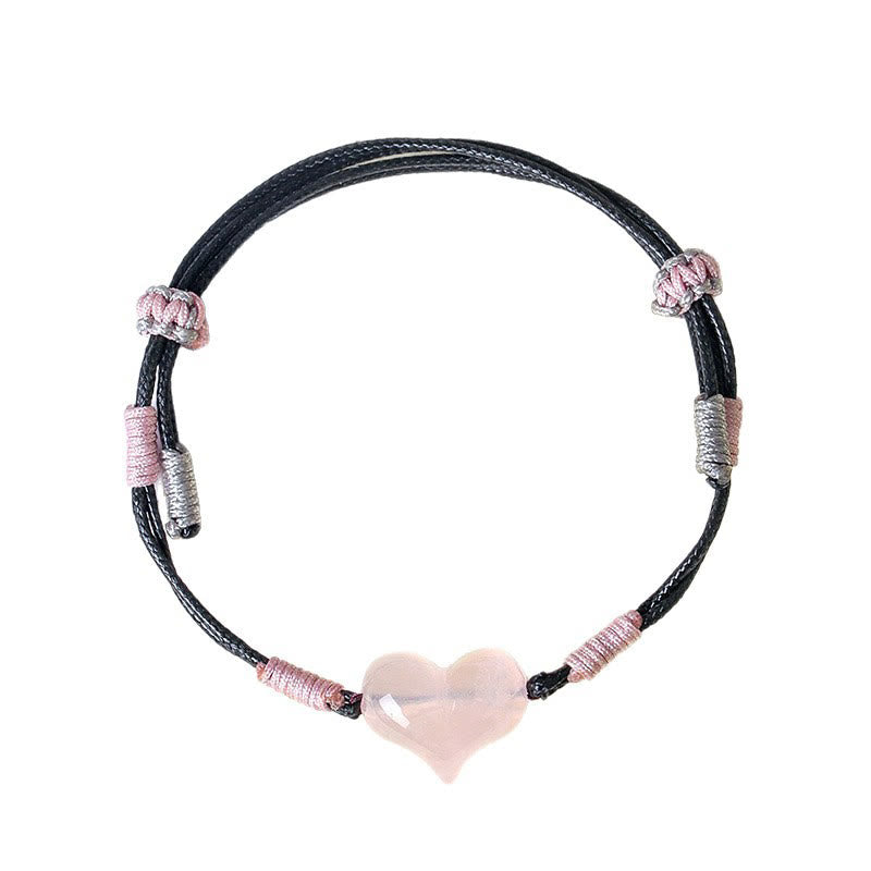 Buddha Stones Natural Heart Charm Pink Crystal Braided String Warmth Bracelet - image 11
