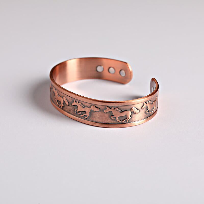 Buddha Stones Year Of The Horse Copper Open Self Care Cuff Bracelet Bangle - image 3