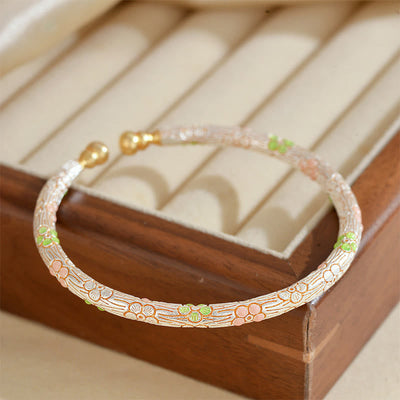 Buddha Stones Copper Handmade Enamel Flower Open Luck Bracelet Bangle - image 1