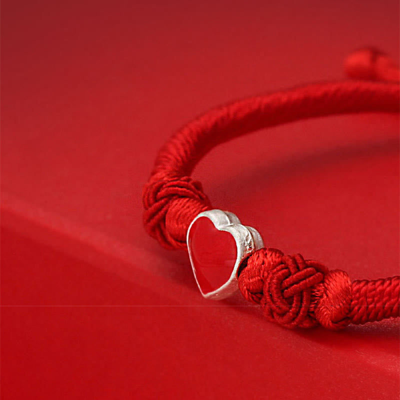 Buddha Stones 999 Sterling Silver 3D Heart Design Red String Connection Bracelet - image 5