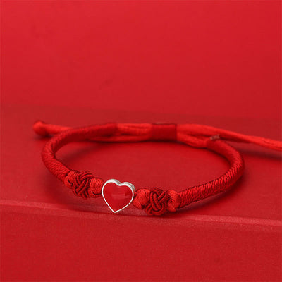 Buddha Stones 999 Sterling Silver 3D Heart Design Red String Connection Bracelet - Red String(Wrist Circumference: 19-20cm) - image 0