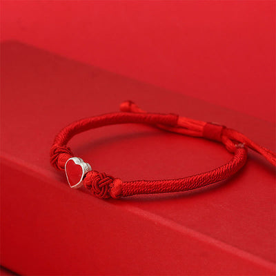 Buddha Stones 999 Sterling Silver 3D Heart Design Red String Connection Bracelet - image 1