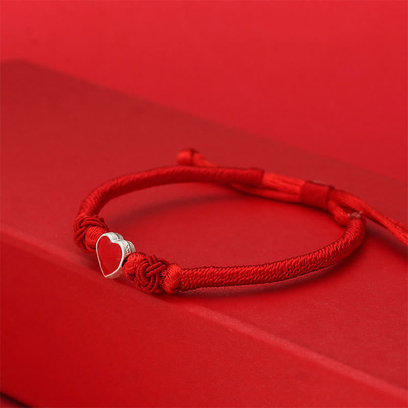 Buddha Stones 999 Sterling Silver 3D Heart Design Red String Connection Bracelet - image 1