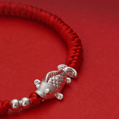 Buddha Stones 999 Sterling Silver Koi Fish Design 990 Sterling Silver Bead Red String Luck Bracelet - image 5