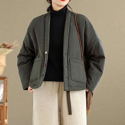 Buddha Stones Winter Long Sleeve Cotton Women's Thermal Jacket With Pockets - image 15
